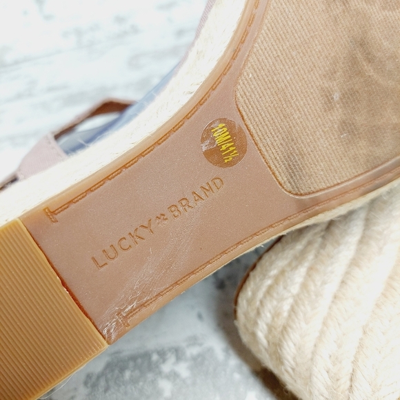 New Lucky Brand Millinda Brown T-strap Espadrille Wedge Heel Sandals i765 - Picture 10 of 12